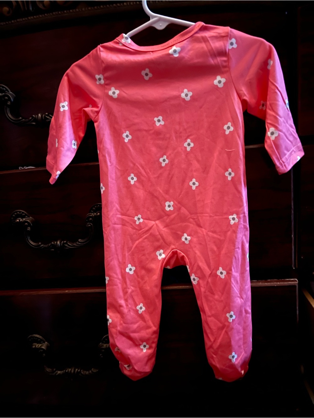 Coral Pink Floral Footed One-Piece for Kids